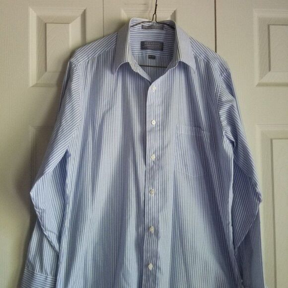 Hennessly by Van Heusen Men's Blue and White Striped Dress Shirt, 15-1/2", … - Picture 5 of 6